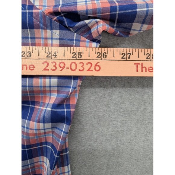 IZOD Shirt Mens 2XL Blue Orange Plaid Short Sleeve Button Down Stretch Pocket - Picture 4 of 10